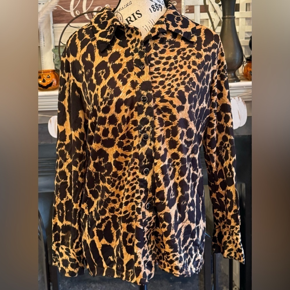 Vintage 70s Animal Print Blouse Serbin of Florida Leopard Indie Sleaze Mob Wife